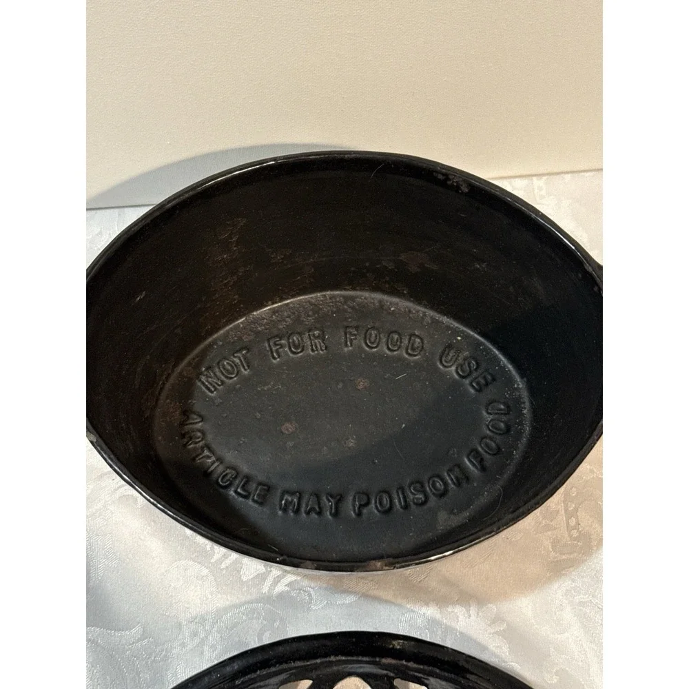 Cast Iron Lattice Wood‎ Stove Steamer Diffuser Potpourri Black Decor RARE 10x7x5